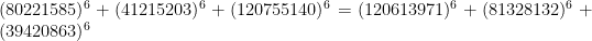 (80221585)^6+(41215203)^6+(120755140)^6=(120613971)^6+(81328132)^6+(39420863)^6