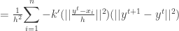 =\frac{1}{h^{2}}{\displaystyle \sum_{i=1}^{n}-}k'(||\frac{y^{t}-x_{i}}{h}||^{2})(||y^{t+1}-y^{t}||^{2})