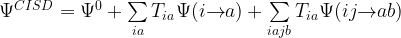 \Psi^{CISD} = \Psi^0 + \sum\limits_{ia}T_{ia}\Psi(i{\rightarrow}a)+\sum\limits_{iajb}T_{ia}\Psi(ij{\rightarrow}ab)