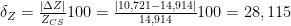 \delta_Z=\frac{|\Delta Z|}{Z_{CS}}  100=\frac{|10,721-14,914|}{14,914} 100=28,115% 