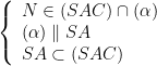 displaystyle left{ begin{array}{l}Nin left( SAC right)cap left( alpha  right)\left( alpha  right)parallel SA\SAsubset left( SAC right)end{array} right.