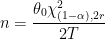 \displaystyle n=\frac{{{\theta }_{0}}\chi _{(1-\alpha ),2r}^{2}}{2T}
