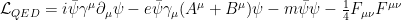 \mathcal{L}_{QED} = i \bar{\psi}\gamma^{\mu}\partial_{\mu}\psi - e \bar{\psi} \gamma_{\mu} (A^{\mu} + B^{\mu})\psi - m \bar{\psi} \psi - \frac{1}{4} F_{\mu\nu} F^{\mu\nu} 