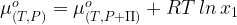 \mu^{o}_{(T,P)} = \mu^{o}_{(T,P+ \Pi)} + RT \hspace{1 mm} ln \hspace{1 mm} x_1