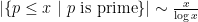 |\{p\leq x\ |\ p\text{ is prime}\}|\sim \frac{x}{\log x}