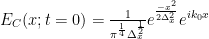 E_C(x;t=0)=\frac{1}{\pi^{\frac{1}{4}}\Delta_x^{\frac{1}{2}} }e^{\frac{-x^2}{2\Delta_x^2 }}e^{ik_0x}