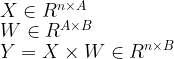 X in R^{n times A}  W in R^{A times B}  Y = X
times W in R^{n times B}
