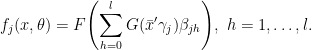 f_j(x,\theta) = F\displaystyle{\left(\sum_{h=0}^lG(\bar x'\gamma_j)\beta_{jh}\right)},\ h=1,\ldots,l.