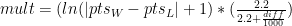 mult = (ln(\left|pts_{W}-pts_{L}\right|+1) * (\frac{2.2}{2.2+\frac{diff}{1000}})