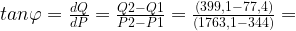 tan \varphi = \frac{dQ}{dP}=\frac{Q2-Q1}{P2-P1}=\frac{(399,1-77,4)}{(1763,1-344)} =