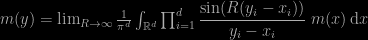 m(y)=\lim_{R\to\infty}\frac{1}{\pi^d}\int_{\mathbb R^d}\prod_{i=1}^d\dfrac{\sin(R(y_i-x_i))}{y_i-x_i}\;m(x)\,\text dx