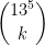\dbinom{13^{5}}{k}