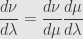\displaystyle\frac{d\nu}{d\lambda}=\frac{d\nu}{d\mu}\frac{d\mu}{d\lambda}