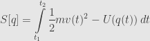 \displaystyle S[q]=\int\limits_{t_1}^{t_2}\frac{1}{2}mv(t)^2-U(q(t))\,dt