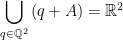 \displaystyle\bigcup_{q\in\mathbb Q^2}\left(q+A\right)=\mathbb R^2