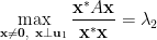 \displaystyle\max_{\mathbf{x}\neq\mathbf{0},~\mathbf{x}\perp\mathbf{u}_1}\frac{\mathbf{x}^{\ast}A\mathbf{x}}{\mathbf{x}^{\ast}\mathbf{x}}=\lambda_2