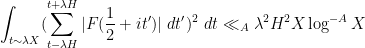 \displaystyle \int_{t \sim \lambda X} (\sum_{t-\lambda H}^{t+\lambda H} |F(\frac{1}{2}+it')|\ dt')^2\ dt \ll_A \lambda^2 H^2 X \log^{-A} X