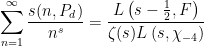 \displaystyle \sum_{n=1}^{\infty}\frac{ s(n, P_d)}{n^{s}}=\frac{L\left(s-\frac{1}{2}, F\right)}{\zeta(s) L\left(s, \chi_{-4}\right)} 