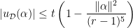 \displaystyle |u_{\mathcal{D}}(\alpha)|\leq t\left(1-\frac{\|\alpha\|^2}{(r-1)^5}\right)
