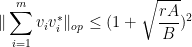 \displaystyle  \| \sum_{i=1}^m v_i v_i^* \|_{op} \leq (1 + \sqrt{\frac{rA}{B}})^2