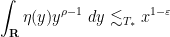 \displaystyle  \int_{\bf R} \eta(y) y^{\rho-1}\ dy \lesssim_{T_*} x^{1-\varepsilon}