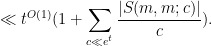 \displaystyle  \ll t^{O(1)} ( 1 + \sum_{c \ll e^t} \frac{|S(m,m;c)|}{c} ).