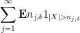 \displaystyle  \sum_{j=1}^\infty {\bf E} n_{j,\delta} 1_{|X|>n_{j,\delta}} 
