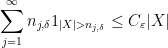 \displaystyle  \sum_{j=1}^\infty n_{j,\delta} 1_{|X|>n_{j,\delta}} \leq C_\varepsilon |X|