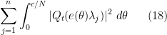 \displaystyle  \sum_{j=1}^n \int_0^{c/N} |Q_t( e(\theta) \lambda_j )|^2\ d\theta \ \ \ \ \ (18)