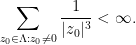 \displaystyle  \sum_{z_0 \in \Lambda: z_0 \neq 0} \frac{1}{|z_0|^3} < \infty.