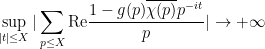 \displaystyle  \sup_{|t| \leq X} |\sum_{p \leq X} \hbox{Re} \frac{1 - g(p) \overline{\chi(p)} p^{-it}}{p}| \rightarrow +\infty