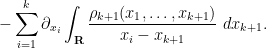 \displaystyle  - \sum_{i=1}^k \partial_{x_i} \int_{\bf R} \frac{\rho_{k+1}(x_1,\ldots,x_{k+1})}{x_i-x_{k+1}}\ dx_{k+1}.