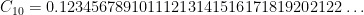 \displaystyle  C_{10} = 0.12345678910111213141516171819202122\dots 