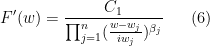 \displaystyle  F'(w) = \frac{C_1}{\prod_{j=1}^n ( \frac{w-w_j}{iw_j} )^{\beta_j} } \ \ \ \ \ (6)