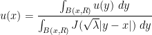 \displaystyle u(x) = \frac{ \int_{B(x,R)} u(y)\ dy}{ \int_{B(x,R)} J( \sqrt{\lambda} |y-x| )\ dy}