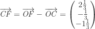 \overrightarrow{\mathit{CF}}=\overrightarrow{\mathit{OF}}-\overrightarrow{\mathit{OC}}=\left(\begin{matrix}2\frac{1}{3}\\-{\frac{1}{3}}\\-1\frac{1}{3}\end{matrix}\right)