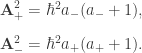 \begin{array}{l} {\bf A}_{+}^2=\hbar^2 a_{-}(a_{-}+1), \\[10pt] {\bf A}_{-}^2=\hbar^2 a_{+}(a_{+}+1).\end{array}