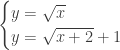 \begin{cases} y=\sqrt{x} \\ y=\sqrt{x+2}+1 \end{cases}