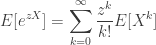 \displaystyle E[e^{zX}] =  \sum_{k=0}^\infty \dfrac{z^k}{k!} E[X^k]