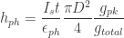 \displaystyle h_{ph} = \frac{I_s t}{\epsilon_{ph}}  \frac{\pi D^2}{4} \frac{g_{pk}}{g_{total}}
