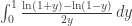 \int_0^1\frac{\ln(1+y)-\ln(1-y)}{2y}\,dy