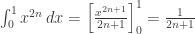 \int_0^1x^{2n}\,dx=\left[\frac{x^{2n+1}}{2n+1}\right]_{0}^1=\frac{1}{2n+1}