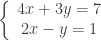 \left\{\begin{array}{c}{4x+3y=7}\\{2x-y=1}\end{array}\right.