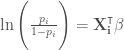 \ln\Bigg(\frac{p_i}{1-p_i}\Bigg) = \mathbf{X_i^\intercal}\mathbf{\beta}
