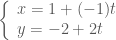 \left\{ \begin{array}{l} x=1+(-1)t \\ y=-2+2t \end{array} \right.