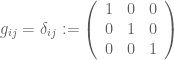g_{i j} = \delta_{i j} := \left(  \begin{array}{ccc}  1 & 0 & 0 \\  0 & 1 & 0 \\  0 & 0 & 1  \end{array}  \right)