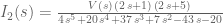 I_2(s) = \frac{V(s)\,\left(2\,s+1\right)\,\left(2\,s+5\right)}{4\,s^5+20\,s^4+37\,s^3+7\,s^2-43\,s-20}