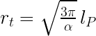 r_t = \sqrt{\frac{3\pi}{\alpha}}\, l_P 