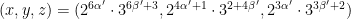 (x,y,z)=(2^{6\alpha'}\cdot 3^{6\beta'+3}, 2^{4\alpha'+1}\cdot 3^{2+4\beta'}, 2^{3\alpha'}\cdot 3^{3\beta'+2})