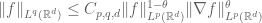 \|f\|_{L^q({\Bbb R}^d)} \leq C_{p,q,d} \|f\|_{L^p({\Bbb R}^d)}^{1-\theta} \| \nabla f \|_{L^p({\Bbb R}^d)}^\theta